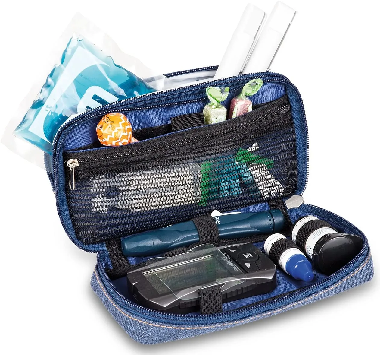 Elegant Blue Thermo-Insulated Diabetic Bag with Multiple Compartments