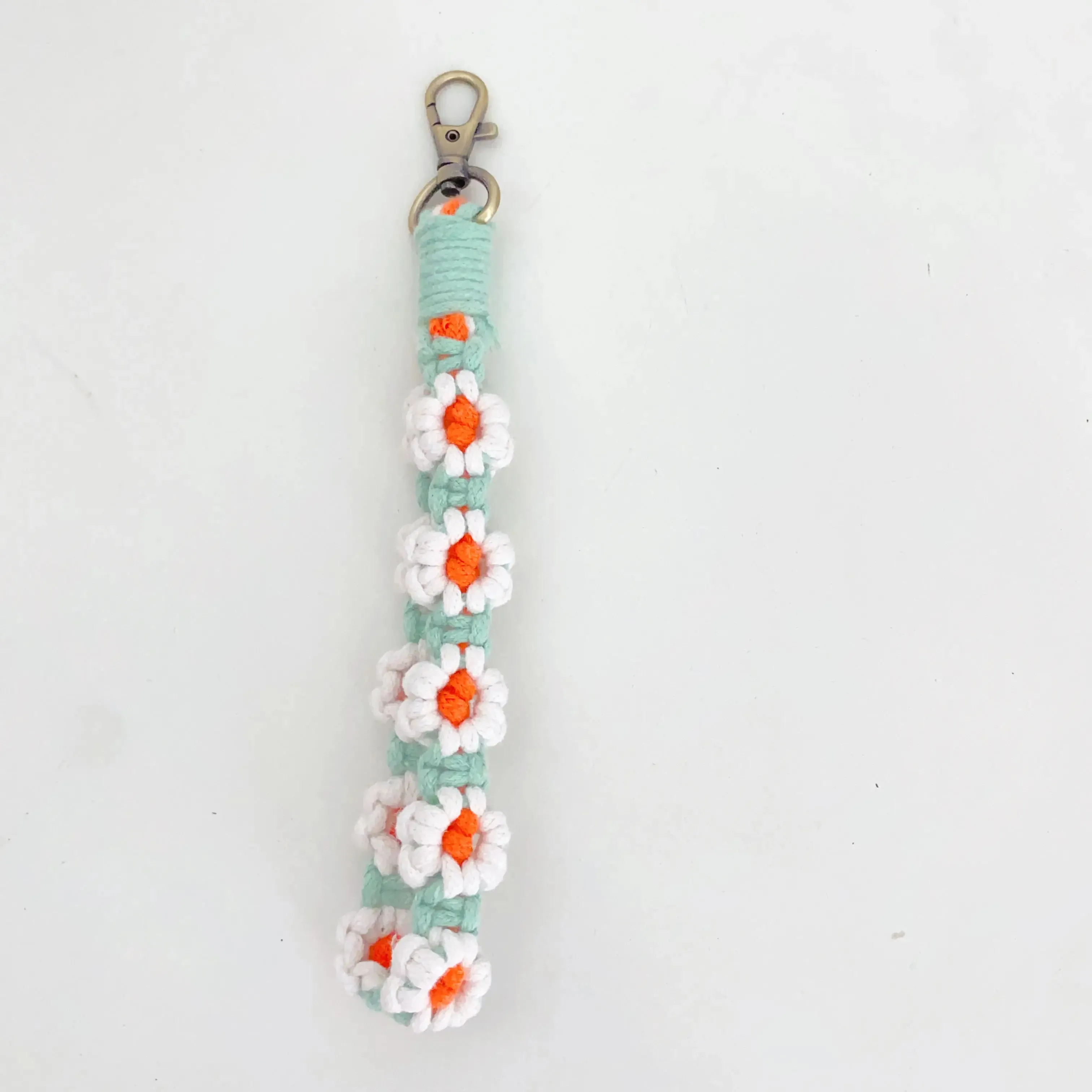 Floral Hand-Woven Cotton Wristlet with Lobster Clasp Ring Holder