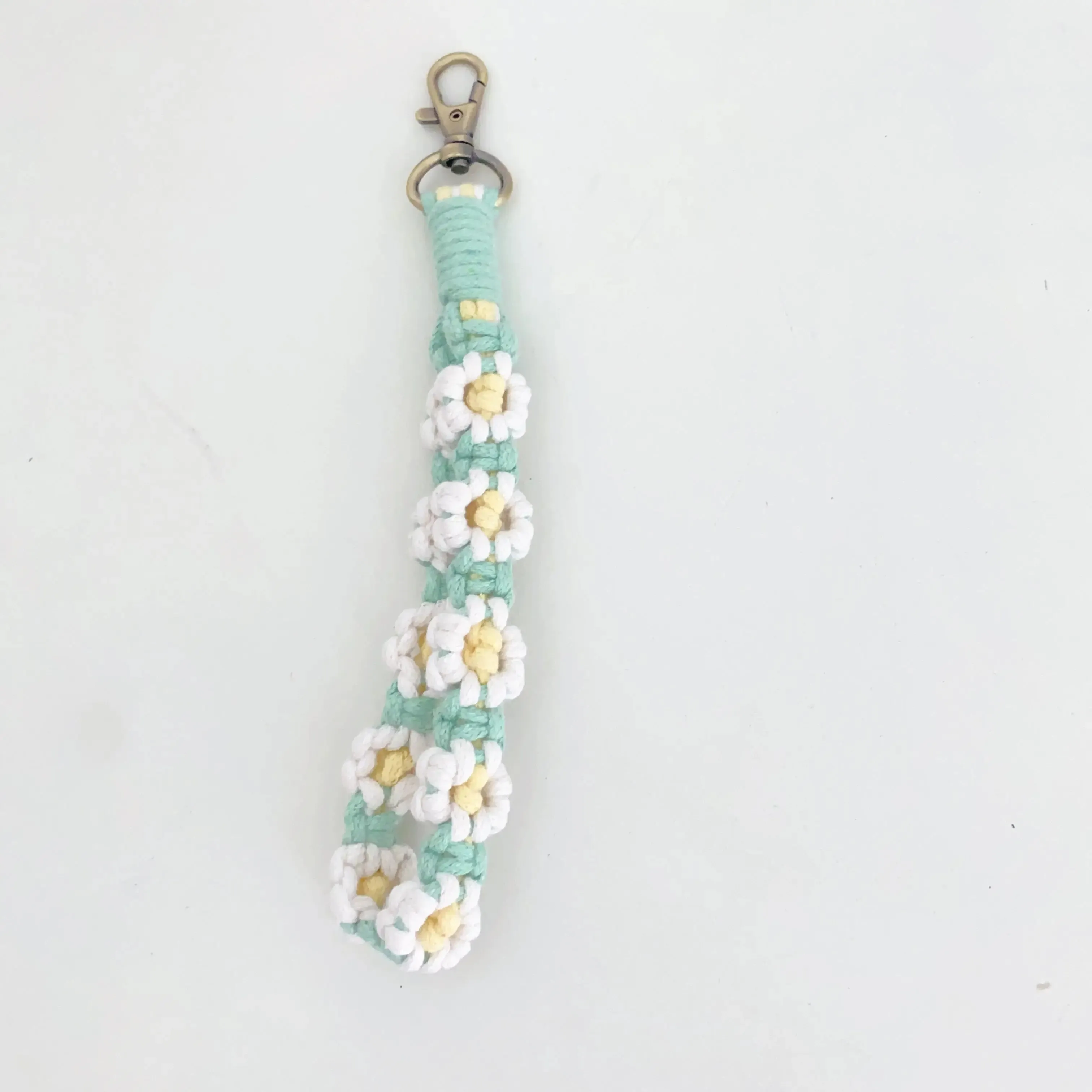 Floral Hand-Woven Cotton Wristlet with Lobster Clasp Ring Holder