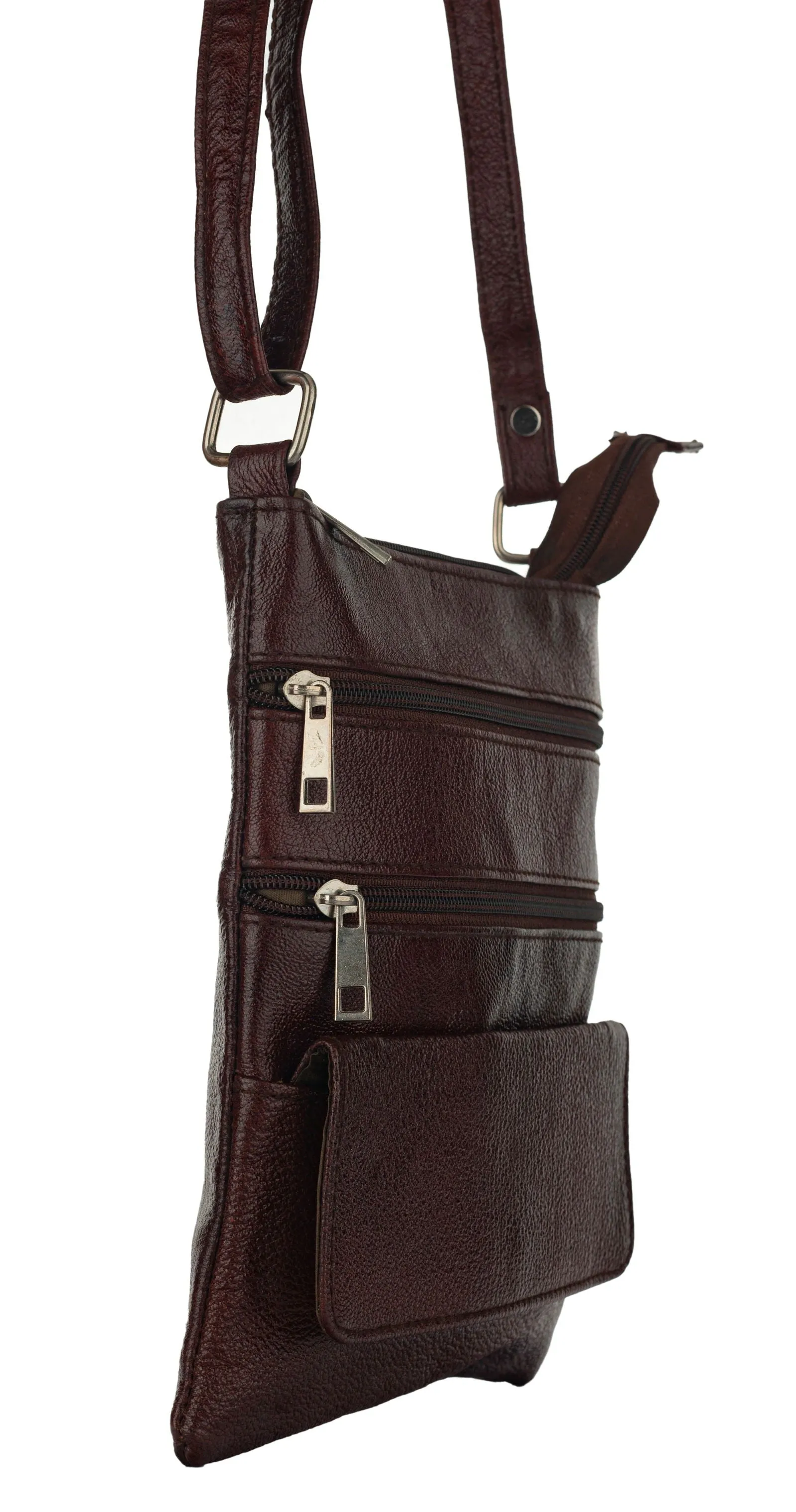 Genuine Leather Brown Crossbody Sling Messenger Bag with 4 Compartments for Daily Essentials