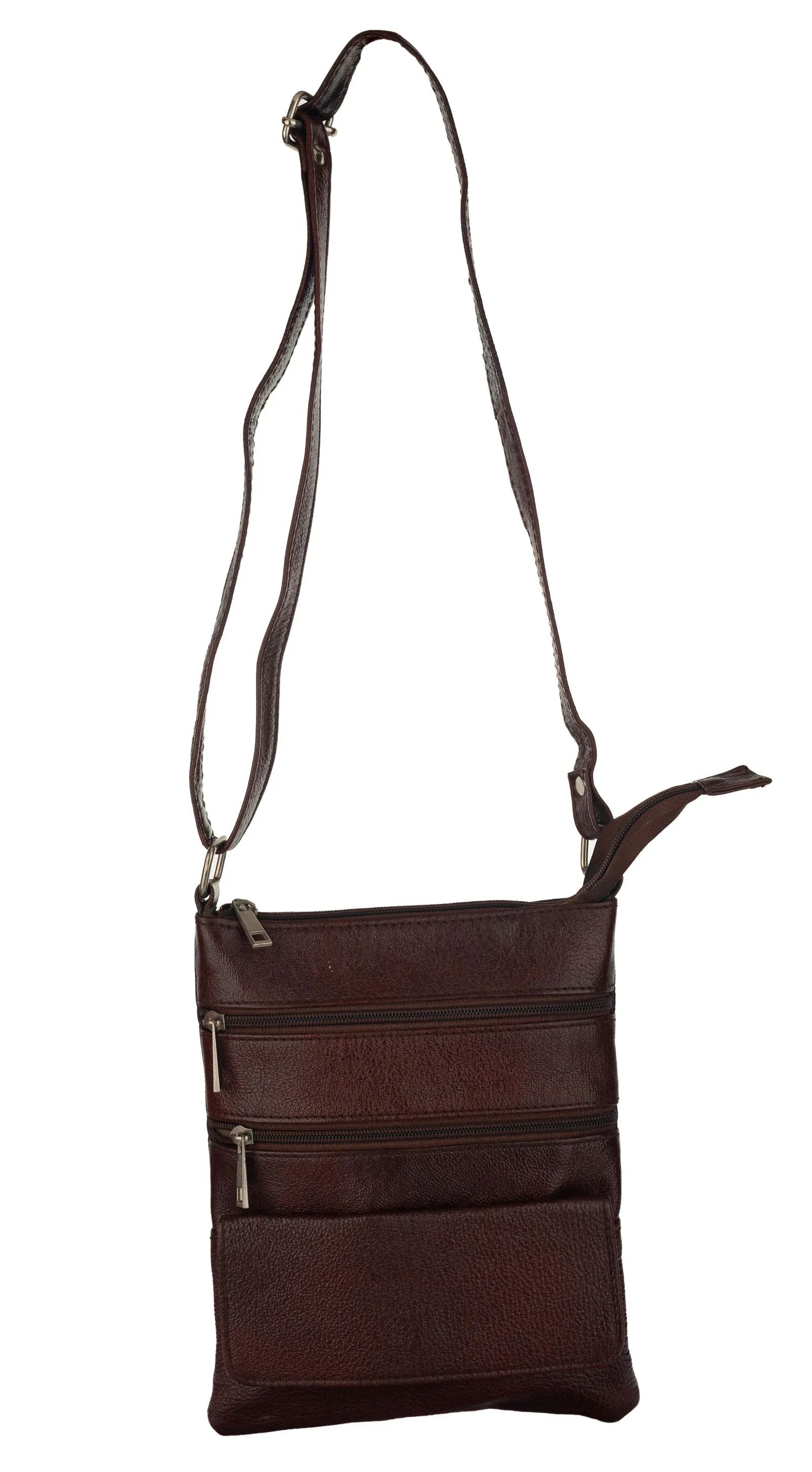 Genuine Leather Brown Crossbody Sling Messenger Bag with 4 Compartments for Daily Essentials