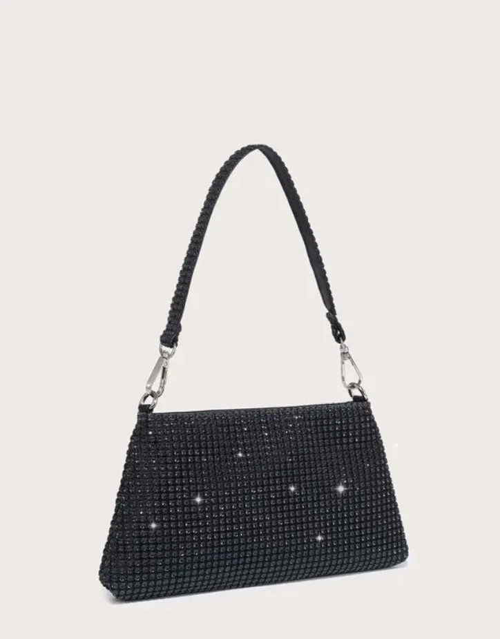 Glitter Bling Black Shiny Sequin Rhinestone Evening Bag