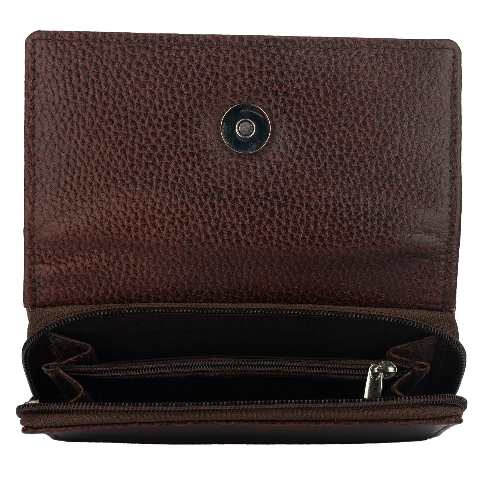 Handcrafted Genuine Leather Wallet For Women - Brown Double Flip Clutch With 6 Compartments