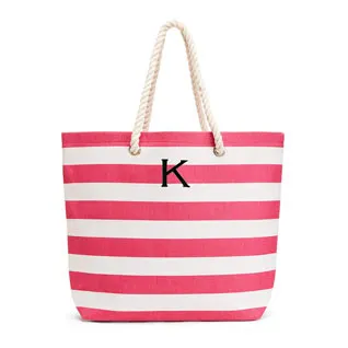 Large Stripe Cabana Bridesmaid Tote Bag - Pink