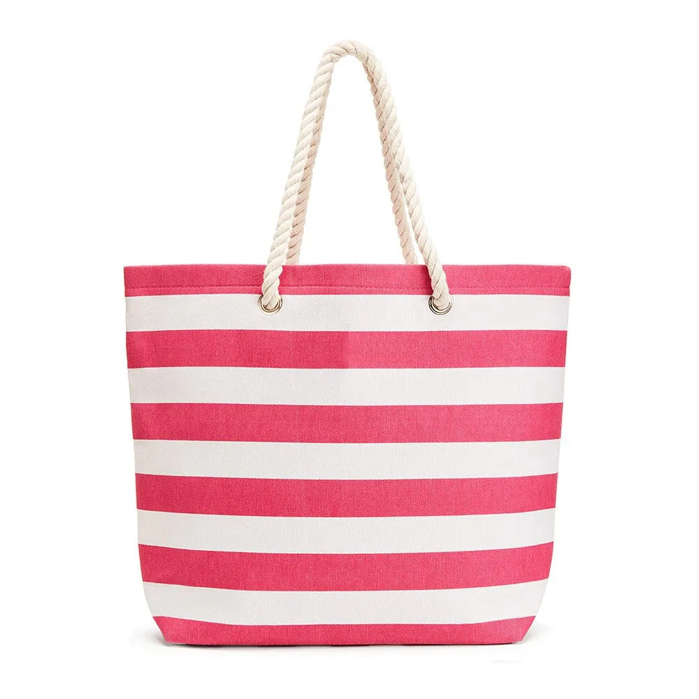 Large Stripe Cabana Bridesmaid Tote Bag - Pink