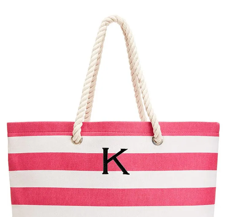 Large Stripe Cabana Bridesmaid Tote Bag - Pink