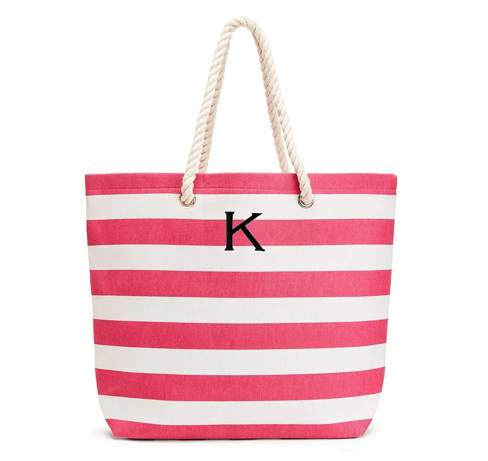 Large Stripe Cabana Bridesmaid Tote Bag - Pink