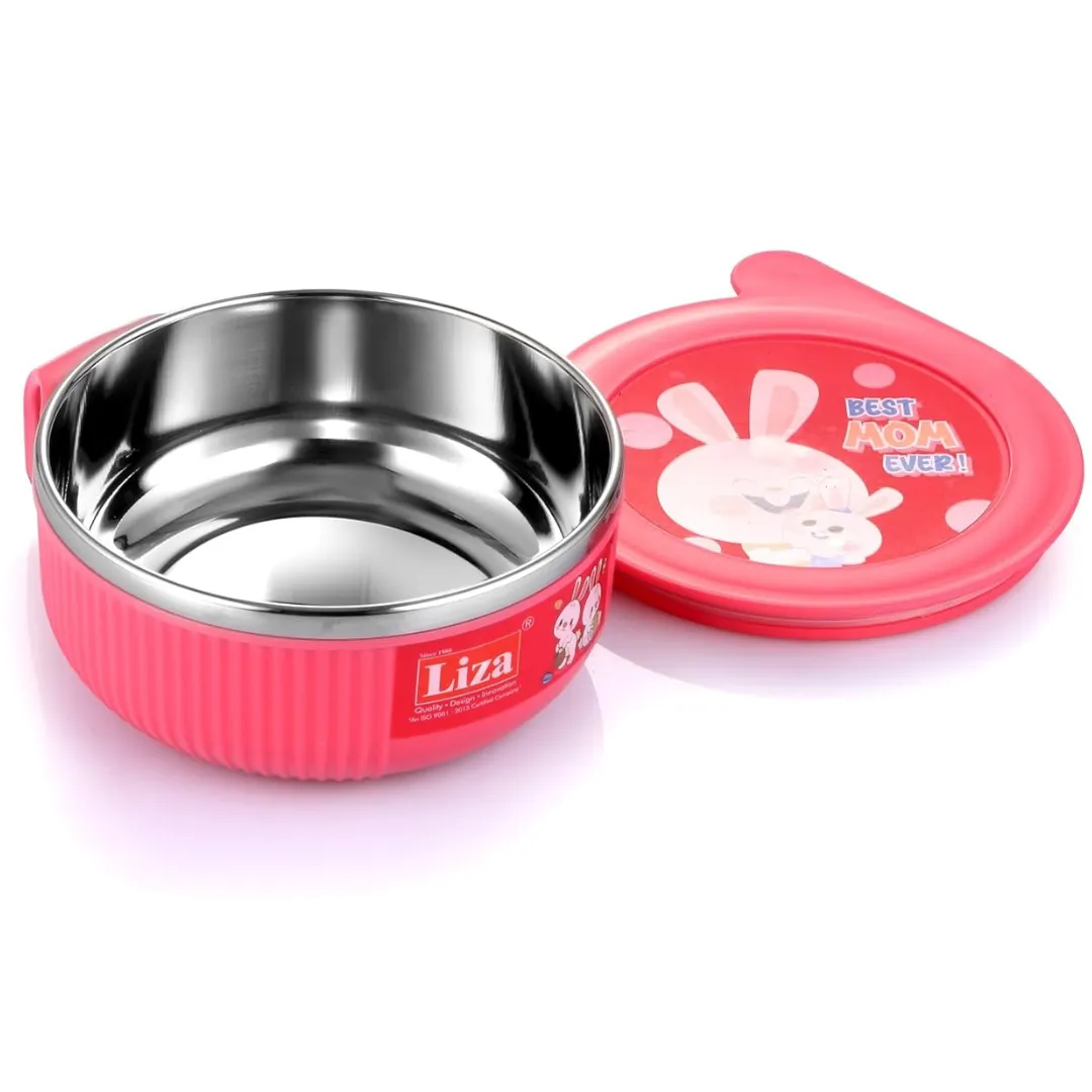 Liza Linex Pink Multipurpose Insulated Baby Feeding Bowl with Spoon Set With Lid