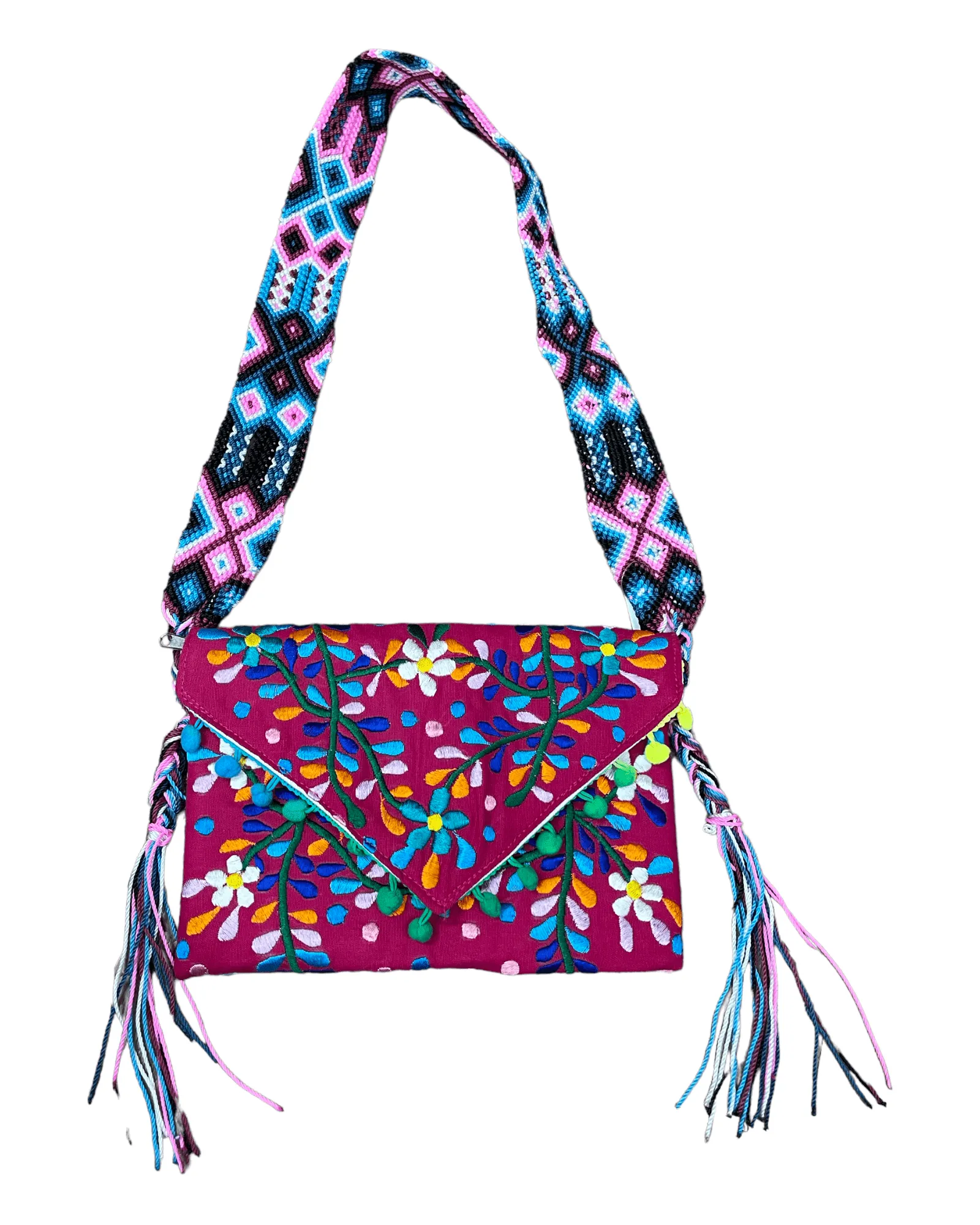 Mexican Floral Woven Crossbody Clutch Bag