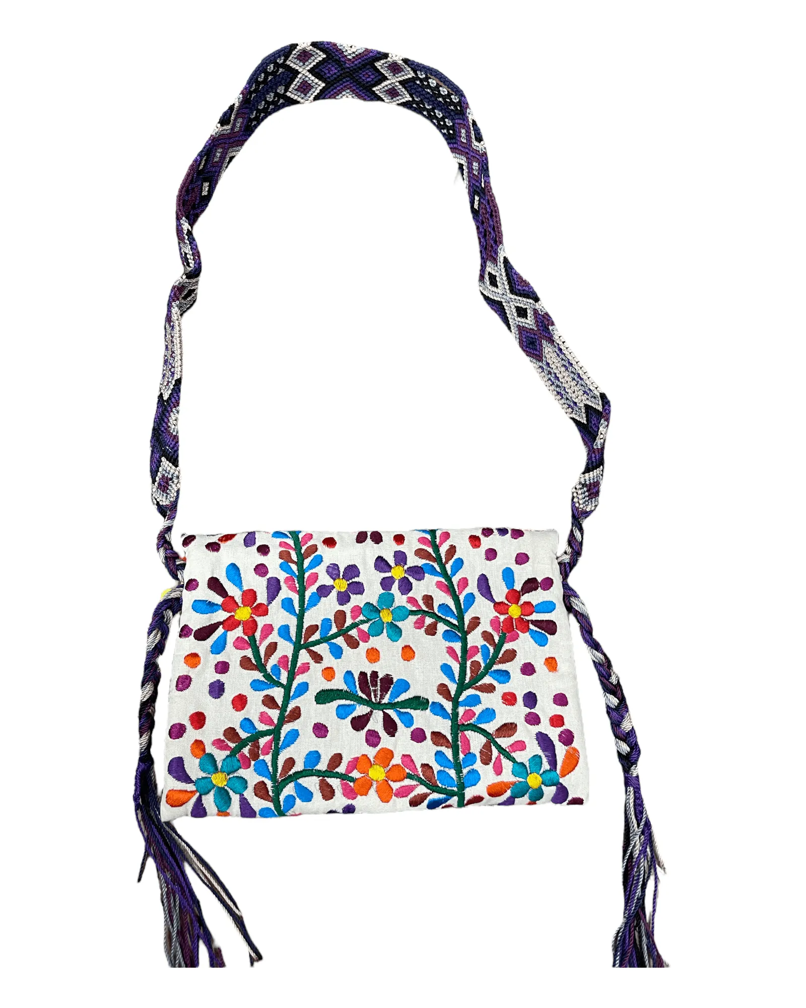 Mexican Floral Woven Crossbody Clutch Bag