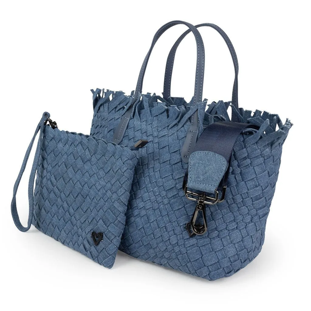 NEW: Taunton Small Woven Tote (Fringed Top) - Denim