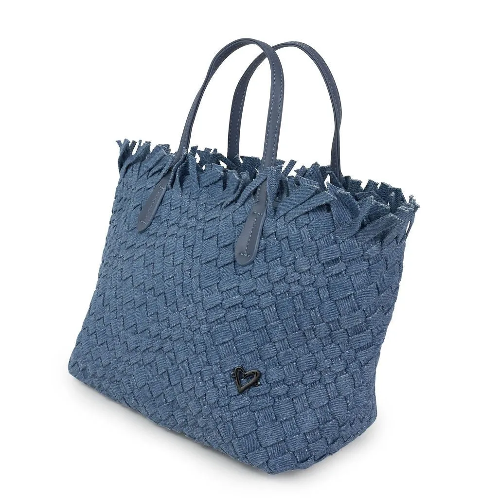 NEW: Taunton Small Woven Tote (Fringed Top) - Denim