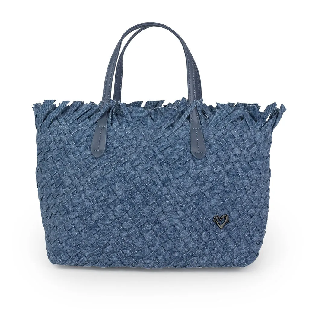 NEW: Taunton Small Woven Tote (Fringed Top) - Denim