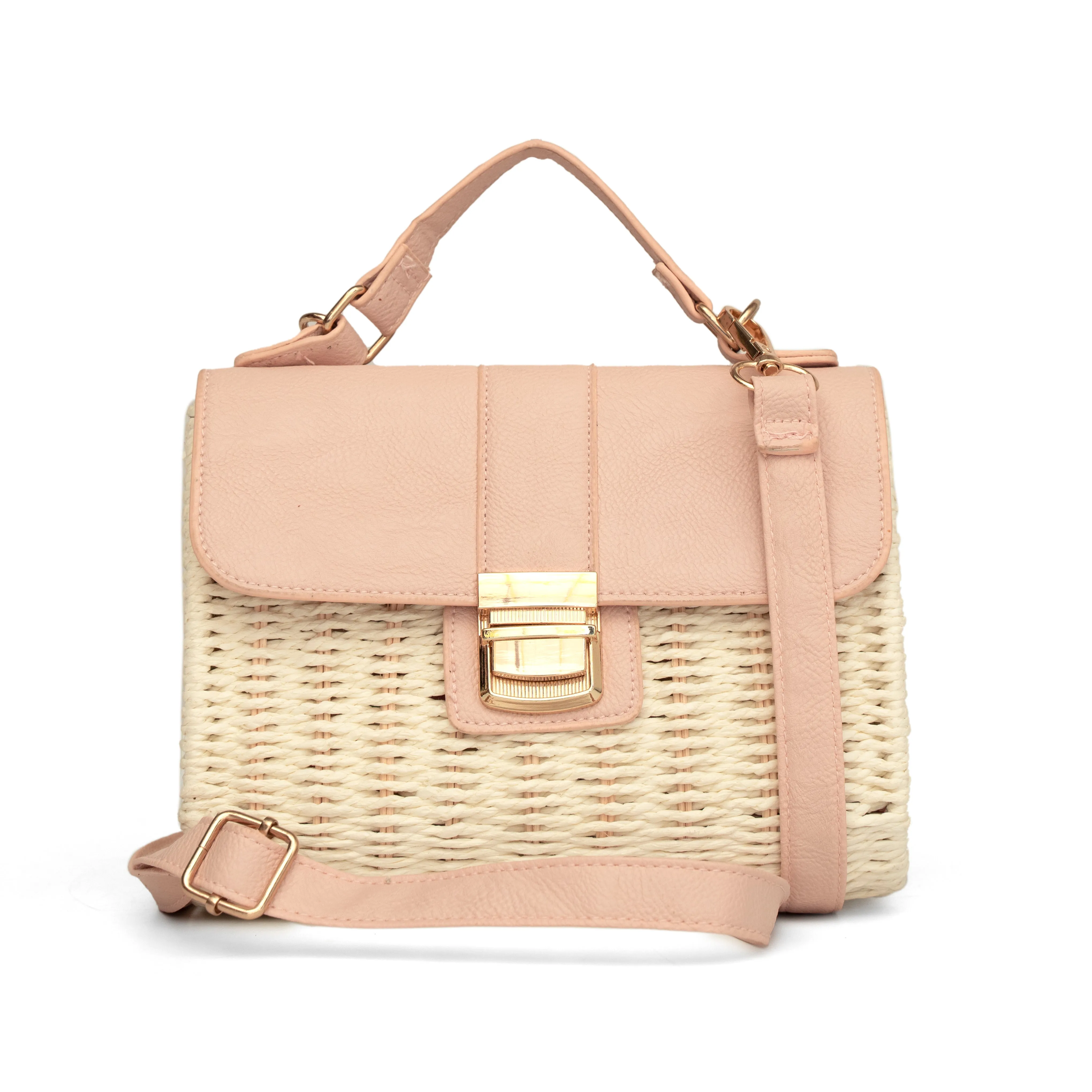 Peach-cream jute women hand bag