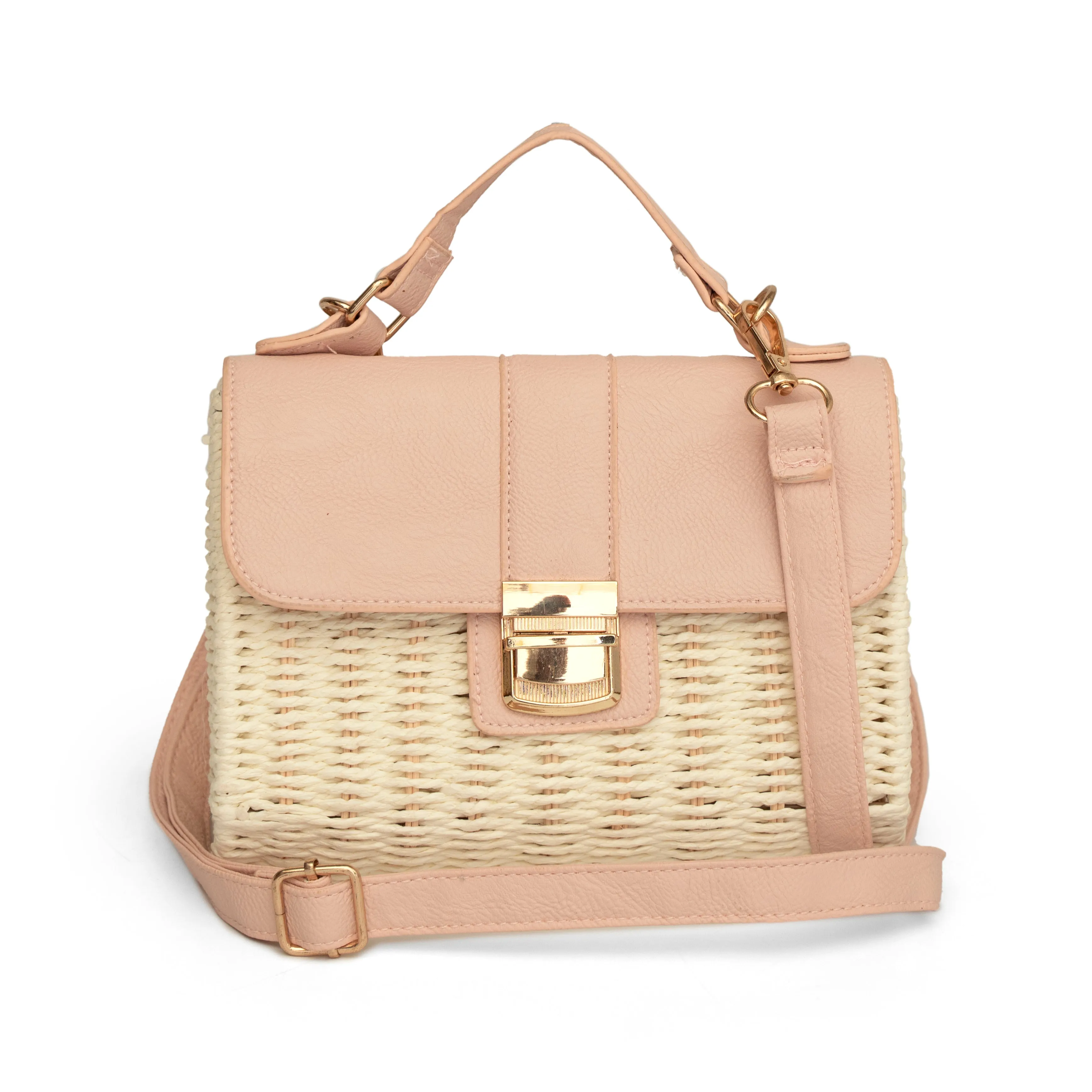 Peach-cream jute women hand bag