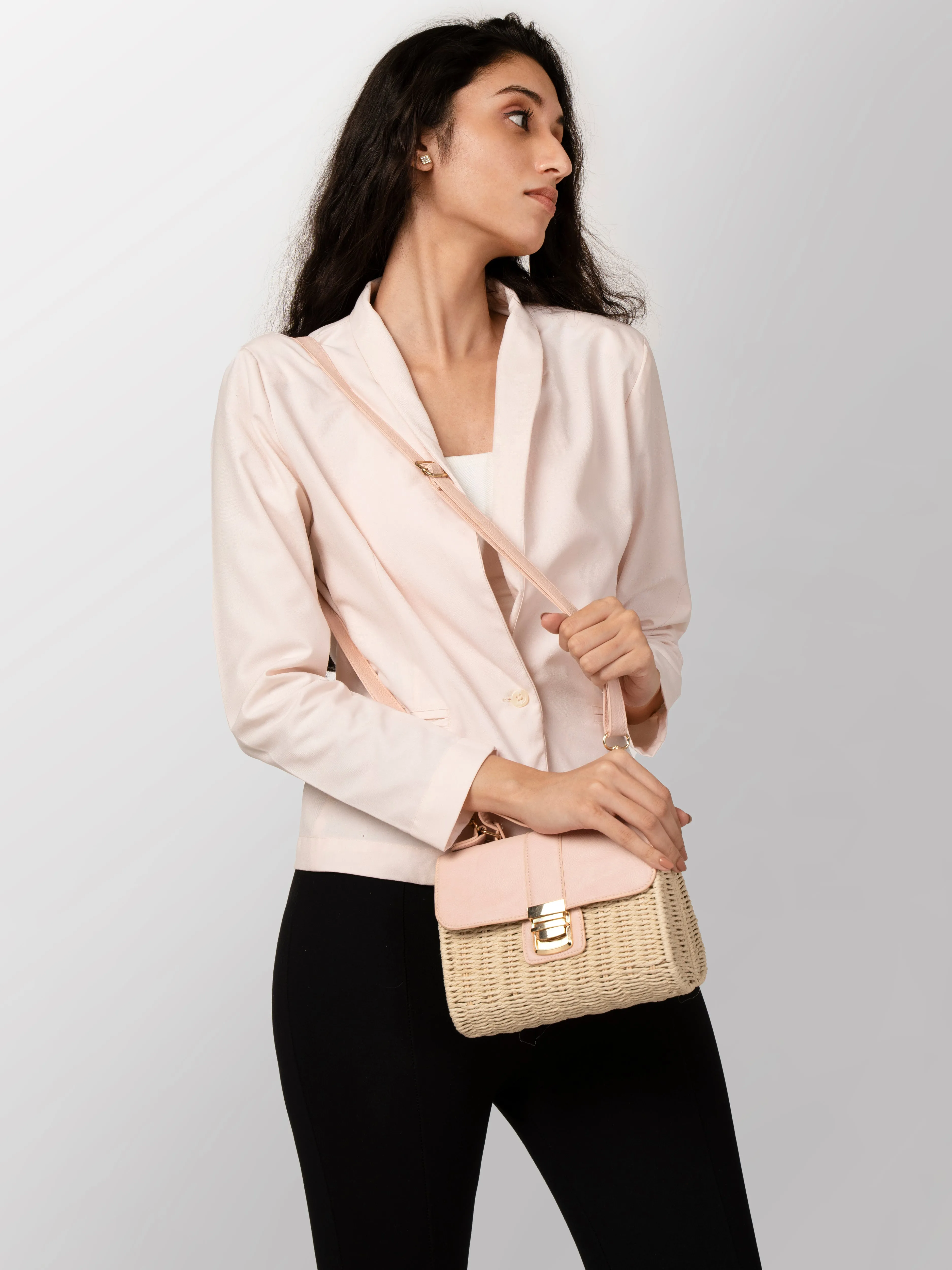 Peach-cream jute women hand bag