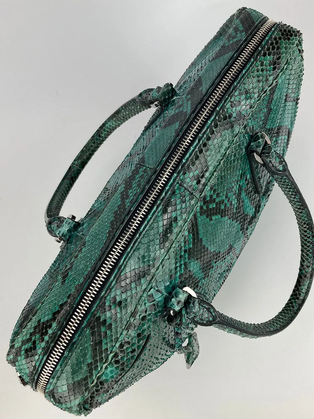 Prada Teal Snakeskin Python Top Handle Tote