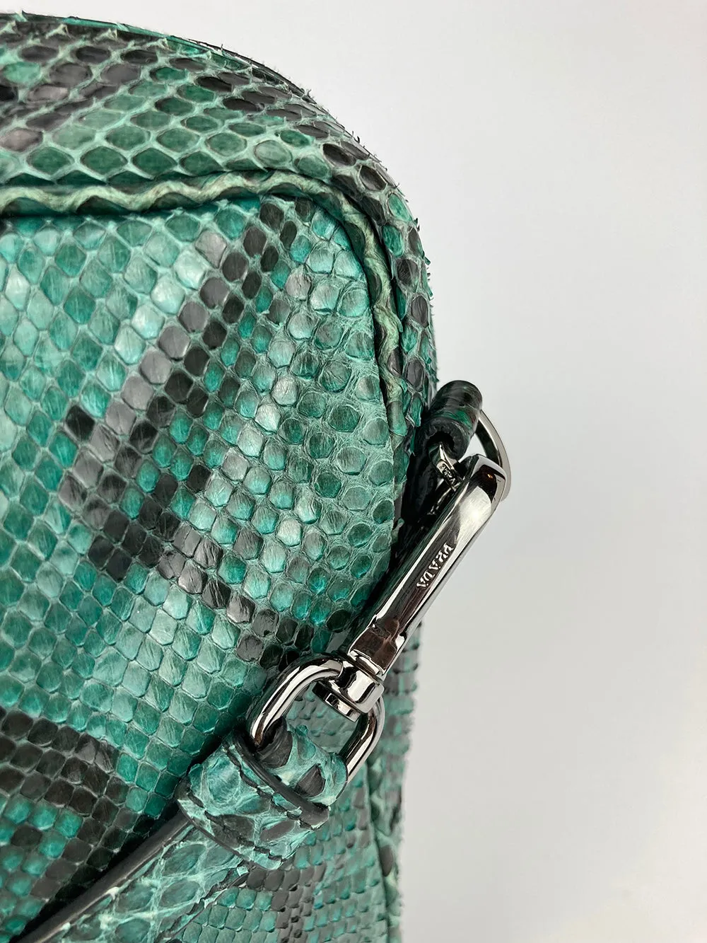 Prada Teal Snakeskin Python Top Handle Tote