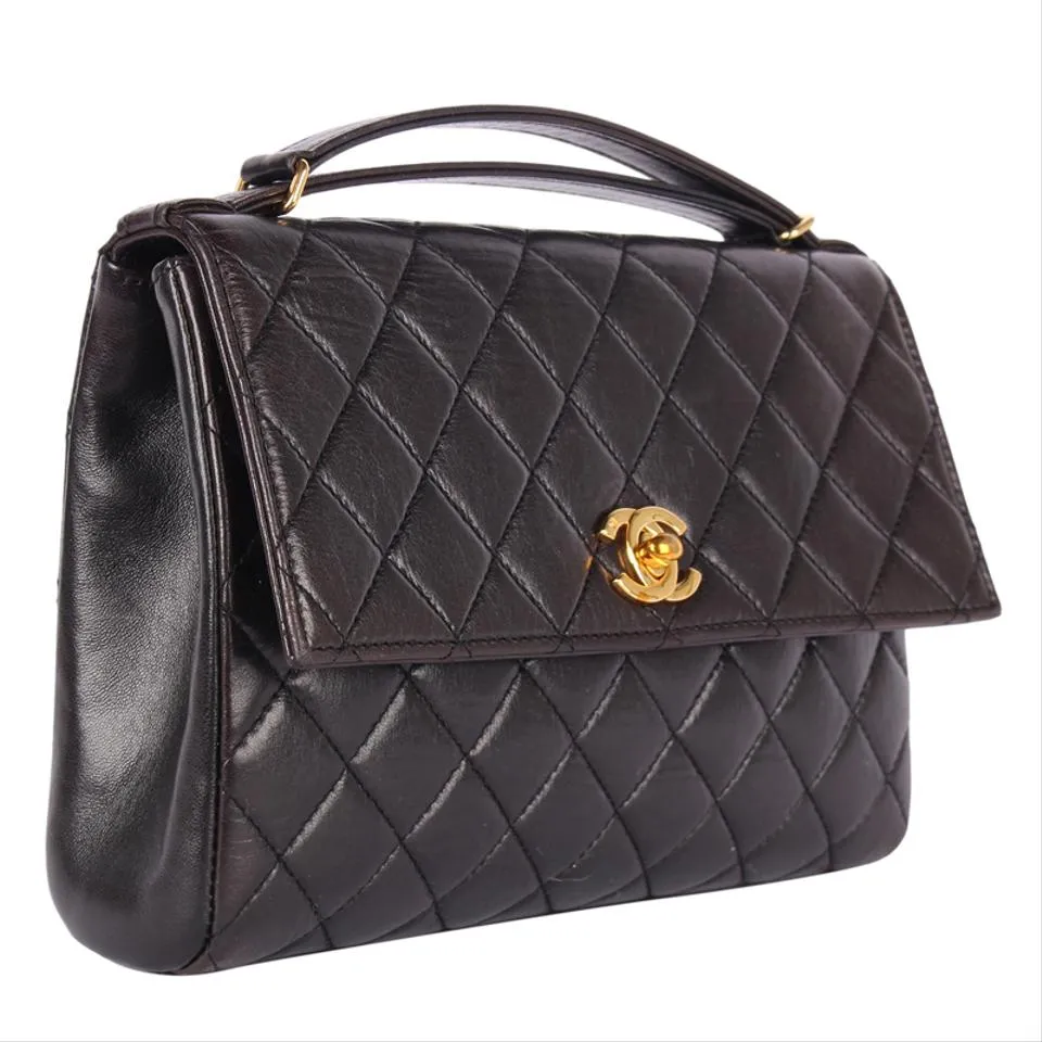 Quilted Lambskin Leather Top Handle Satchel (Authenticity Date Code)