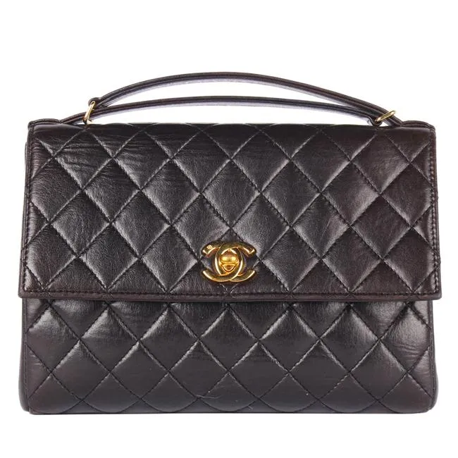 Quilted Lambskin Leather Top Handle Satchel (Authenticity Date Code)