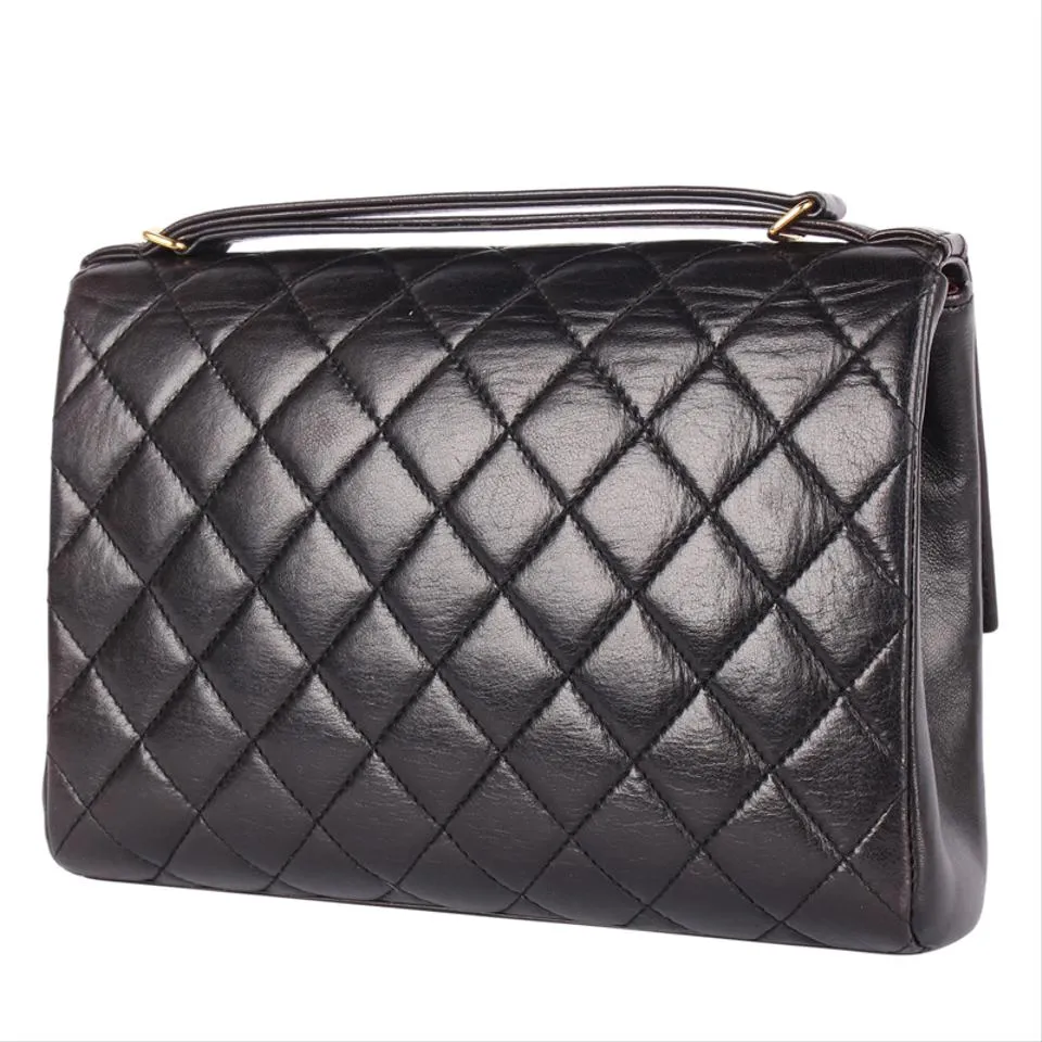 Quilted Lambskin Leather Top Handle Satchel (Authenticity Date Code)