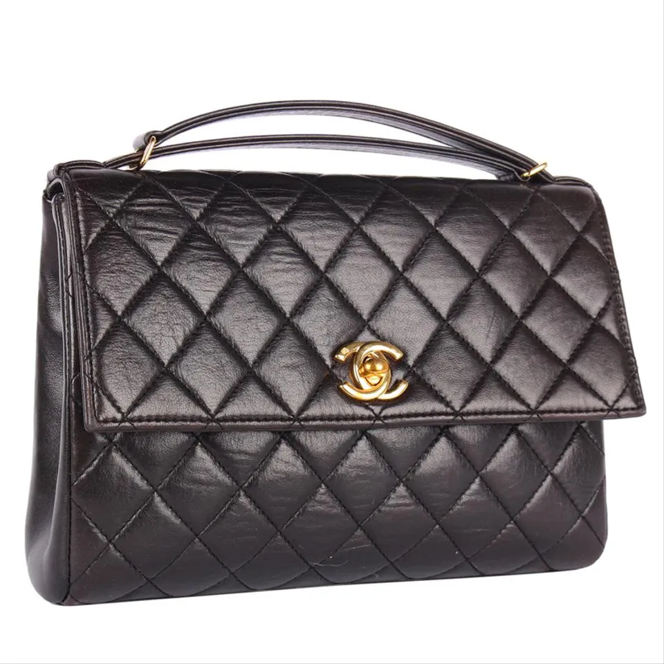 Quilted Lambskin Leather Top Handle Satchel (Authenticity Date Code)