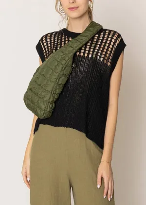 Quilted Puffer Sling Bag in Olive