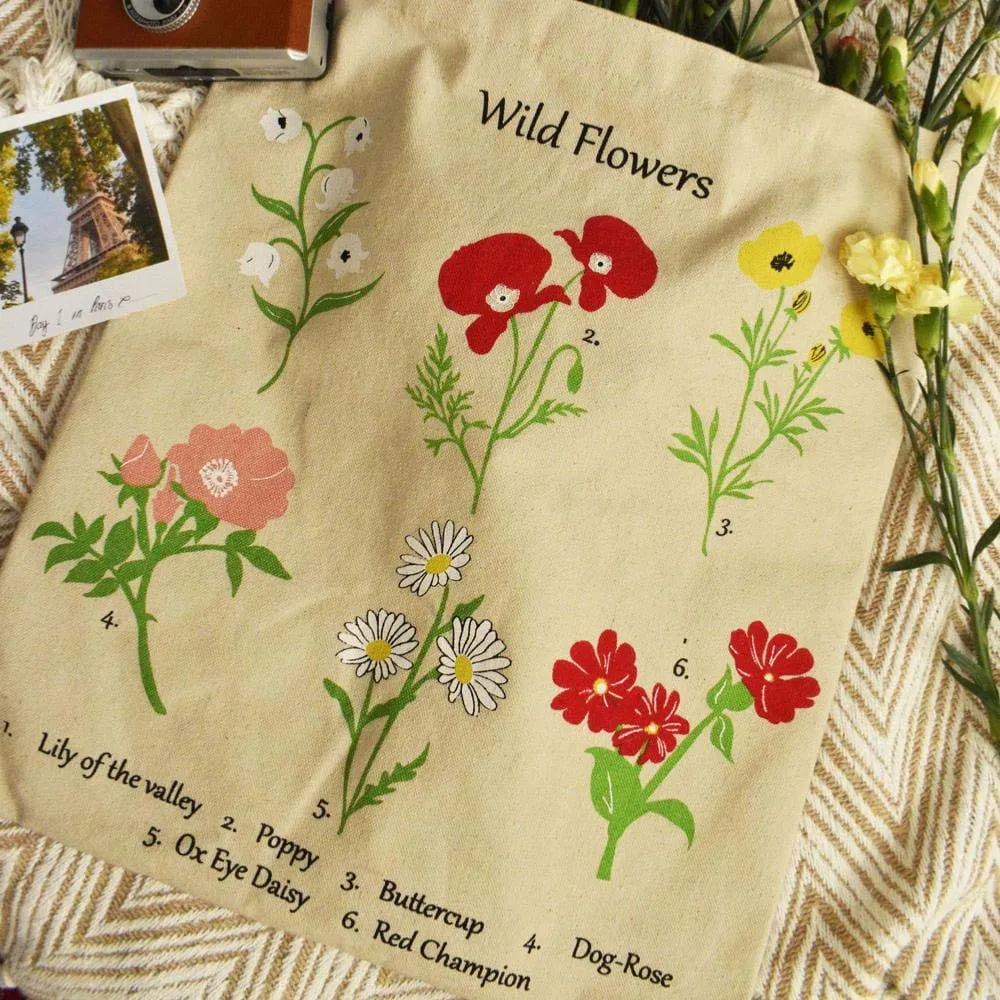 Recycled Cotton Tote Shopping Bag by Shared Earth - Wild Flowers