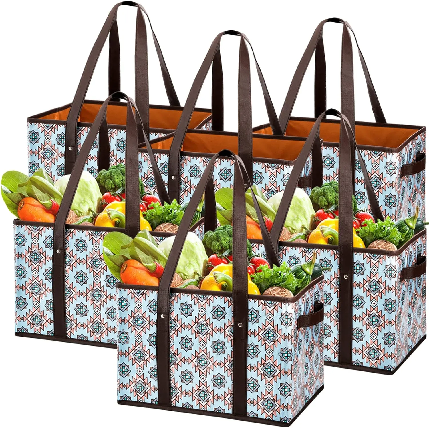 Reusable Grocery Bags Set Durable Heavy Duty Tote Bag Collapsible Grocery Shopping Box Bag with Reinforced Bottom, Pack of 3