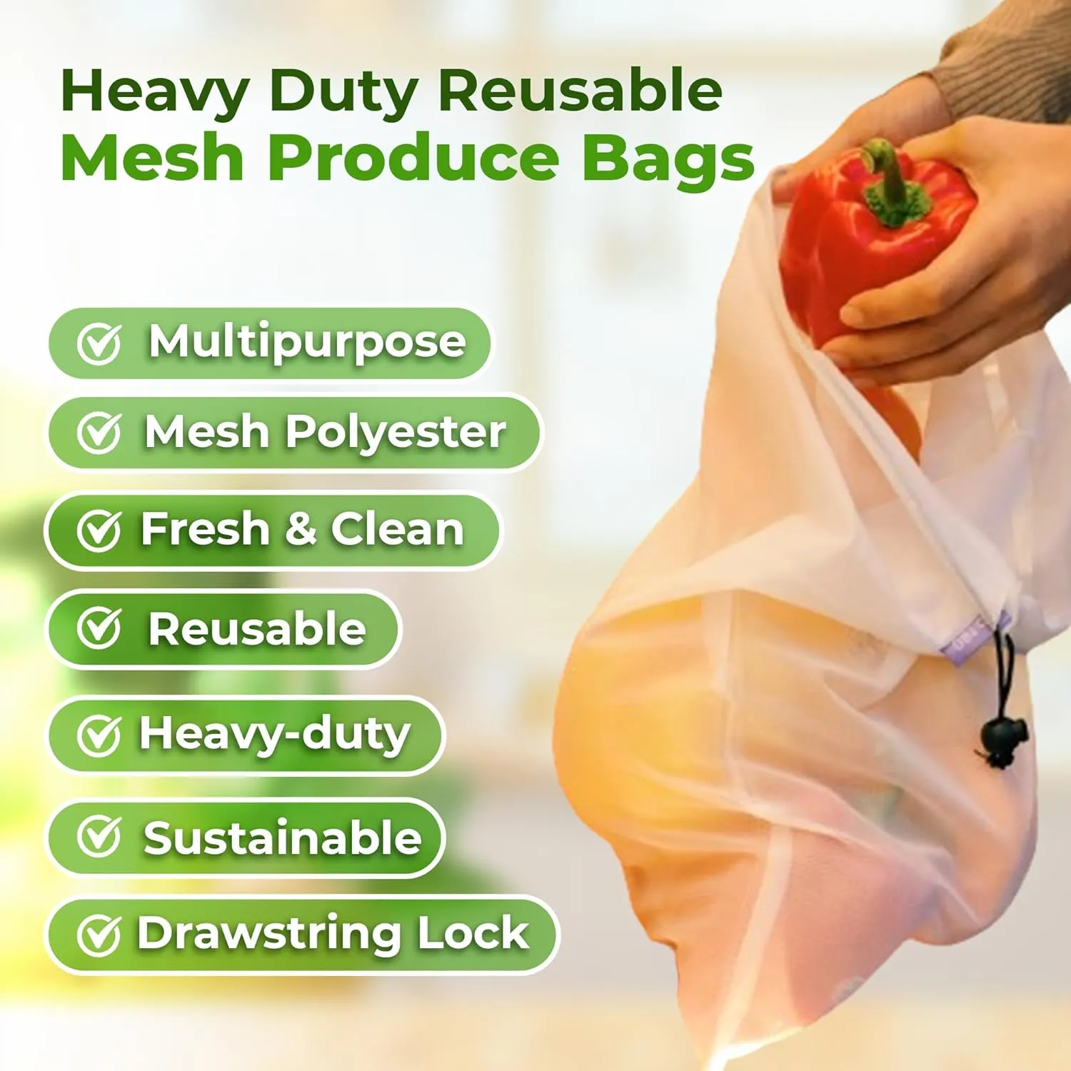 Reusable Produce Bags, Various Sizes, Farmers Market Bags, Washable Shopping Bags