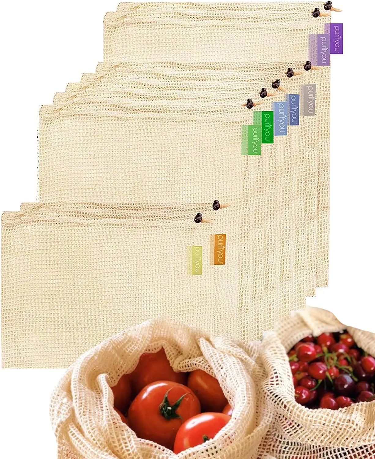 Reusable Produce Bags, Various Sizes, Farmers Market Bags, Washable Shopping Bags