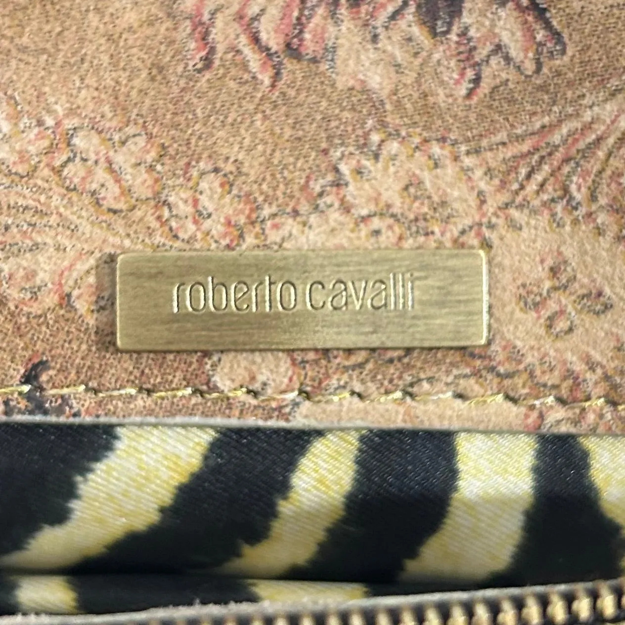 Roberto Cavalli Paisley & Tiger Print Mini Tote Bag