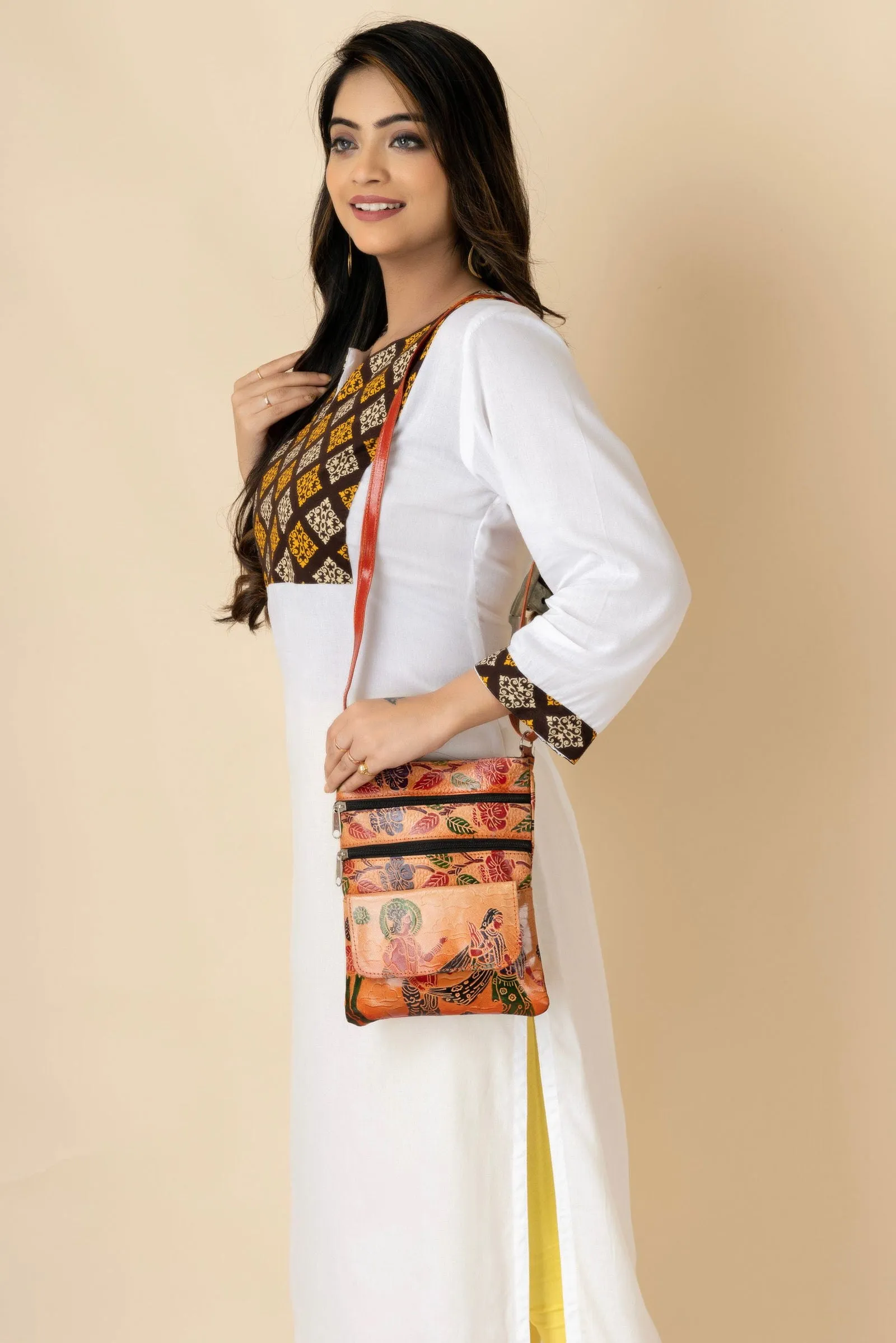 Shantiniketan Brown Leather Stylish Sling Bag for Women - Spacious & Trendy Crossbody Design