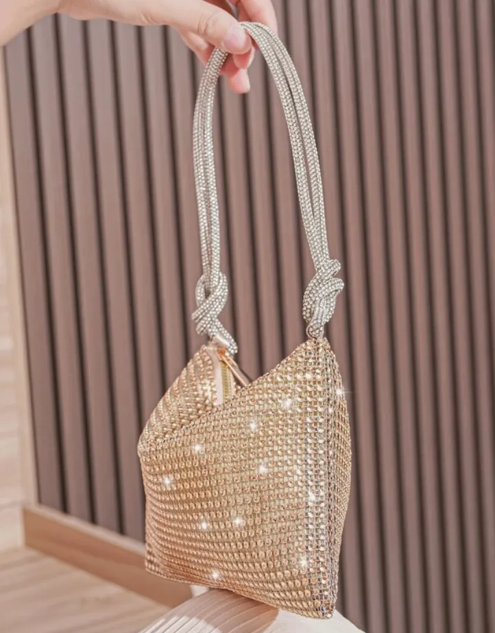 Shiny Champagne Rhinestone Handheld Evening Bag