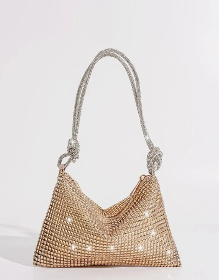 Shiny Champagne Rhinestone Handheld Evening Bag