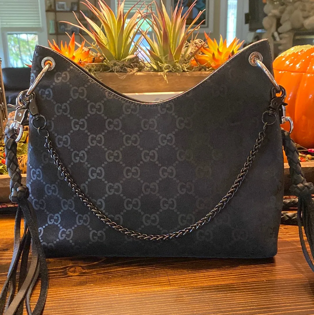 The Peacock - Vintage Suede GG Hobo in Black Crossbody