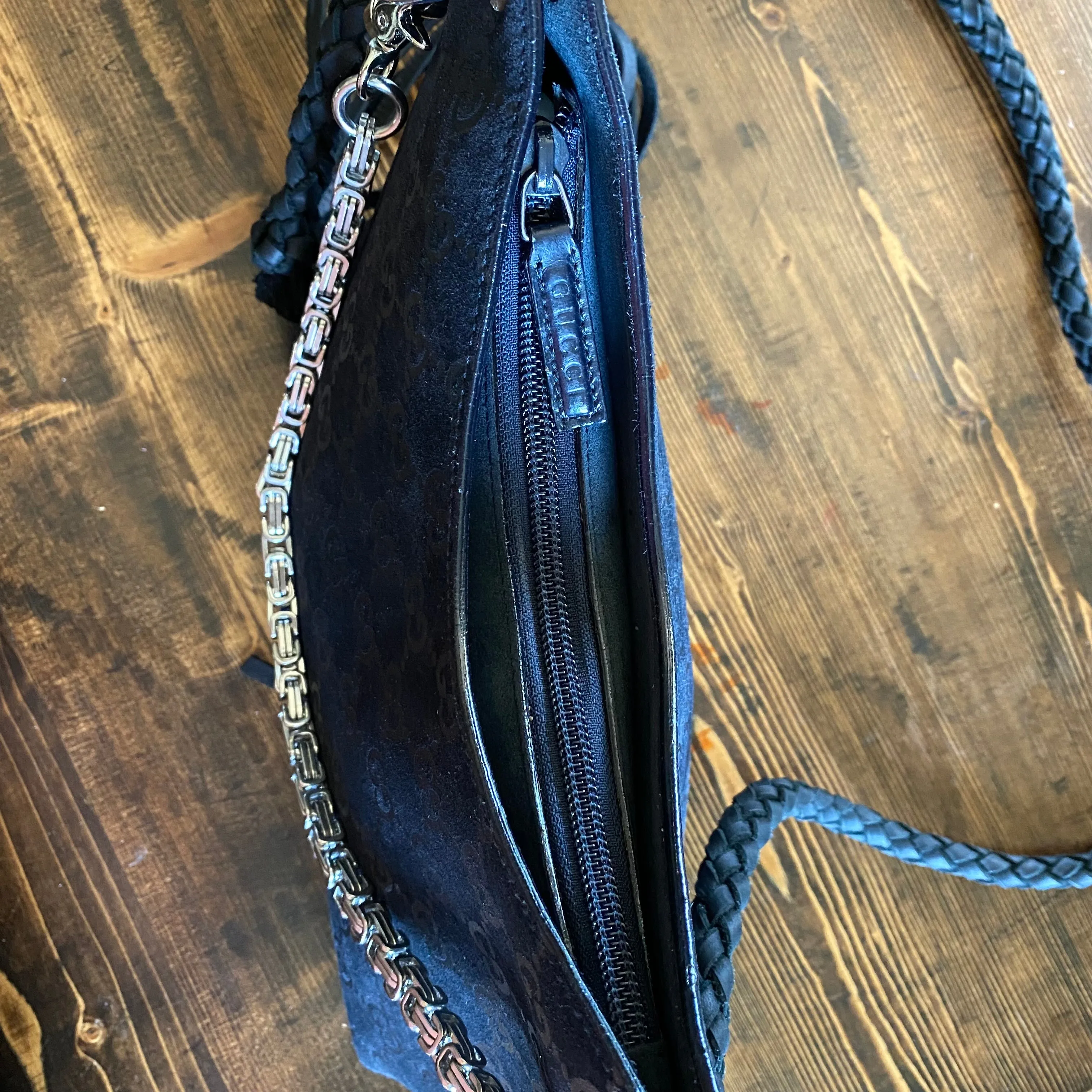 The Peacock - Vintage Suede GG Hobo in Black Crossbody