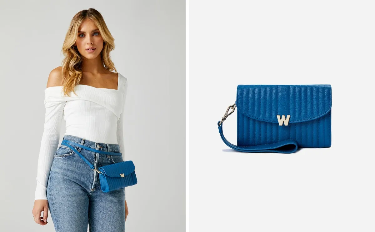 WOF Mimi Collection Leather Blue Crossbody Bag with Wristlet