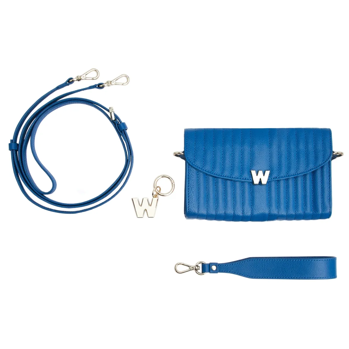 WOF Mimi Collection Leather Blue Crossbody Bag with Wristlet