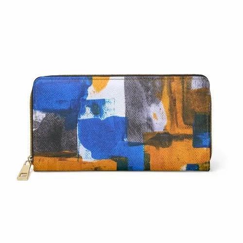 Wristlet Phone Wallet, Blue and Orange Abstract Geometric Style Purse