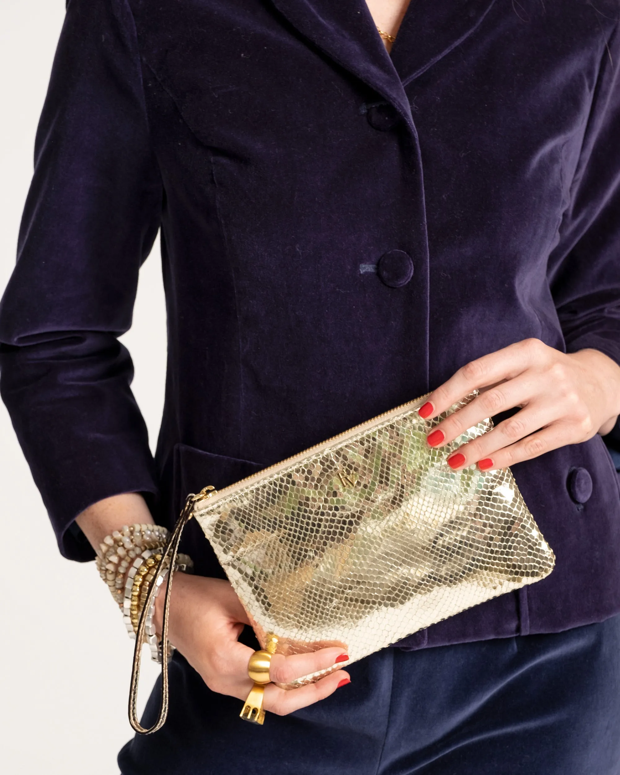 Wristlet Snake Embossed Leather Platino